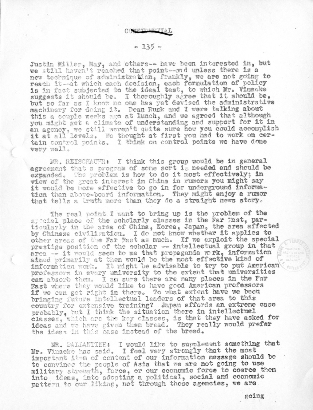 Record of Round-Table Discussion by Twenty-Five Far East Experts with the Department of State on "American Policy Toward China" [Part 2]