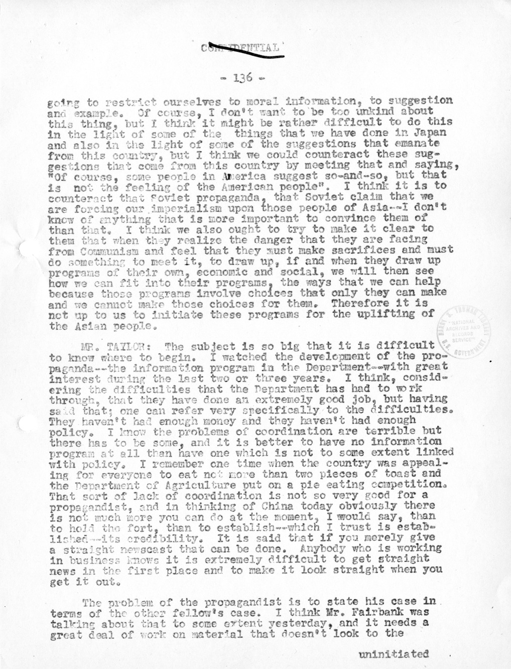 Record of Round-Table Discussion by Twenty-Five Far East Experts with the Department of State on "American Policy Toward China" [Part 2]