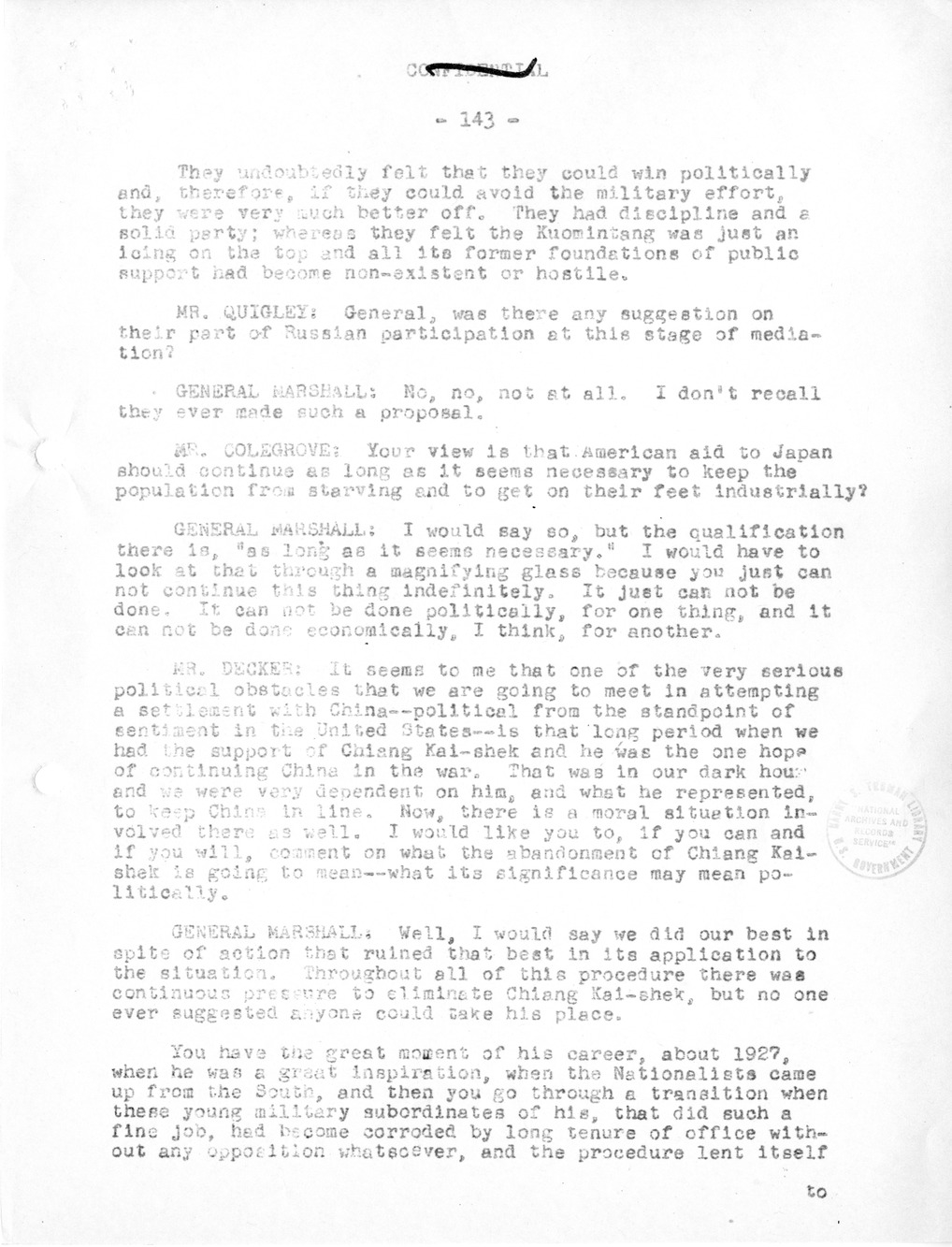 Record of Round-Table Discussion by Twenty-Five Far East Experts with the Department of State on "American Policy Toward China" [Part 2]