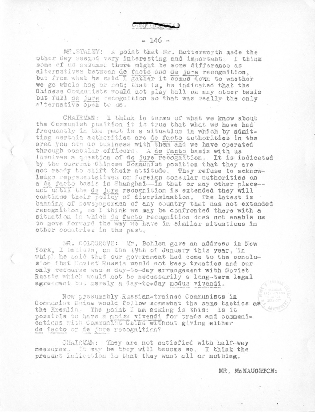 Record of Round-Table Discussion by Twenty-Five Far East Experts with the Department of State on "American Policy Toward China" [Part 2]