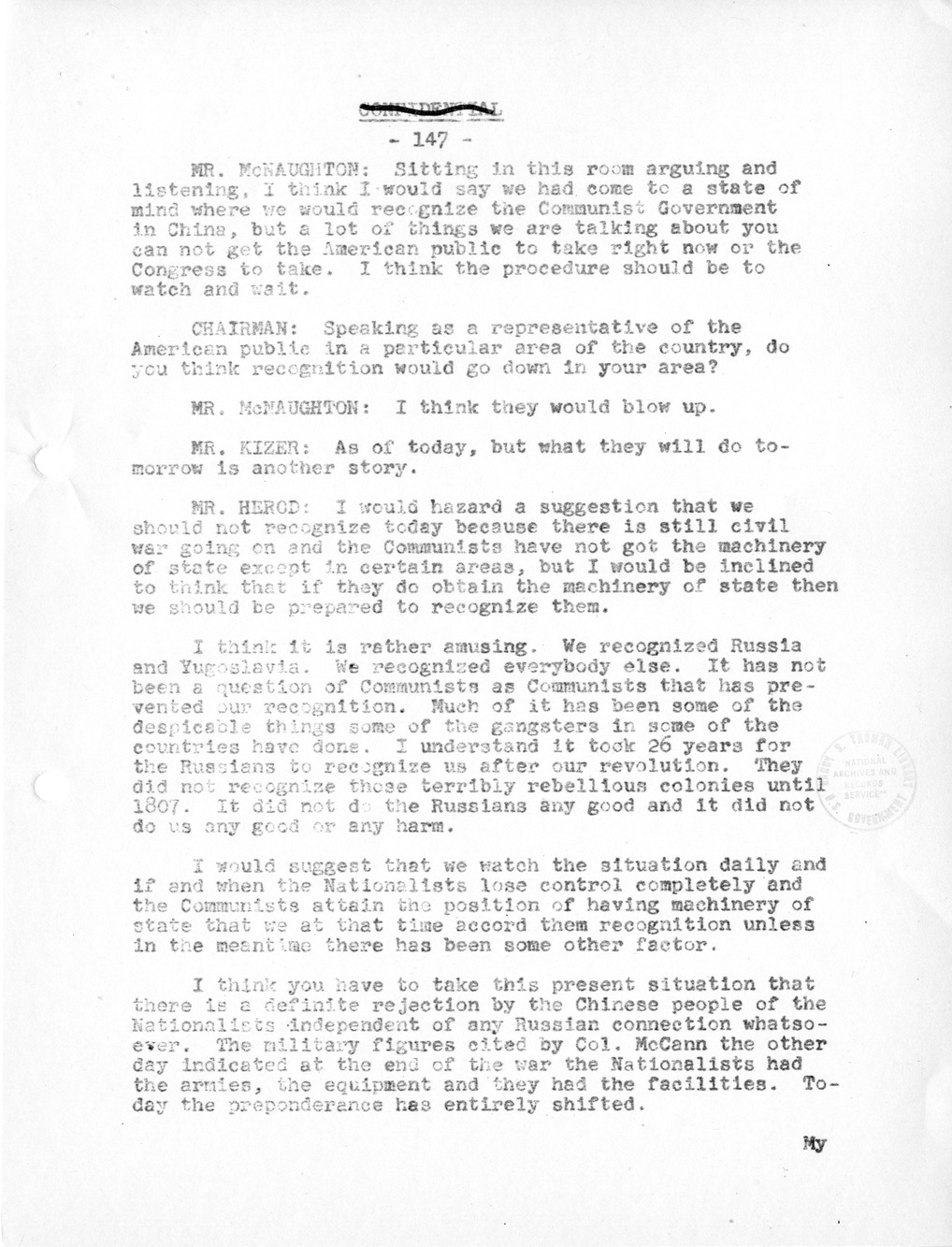 Record of Round-Table Discussion by Twenty-Five Far East Experts with the Department of State on "American Policy Toward China" [Part 2]