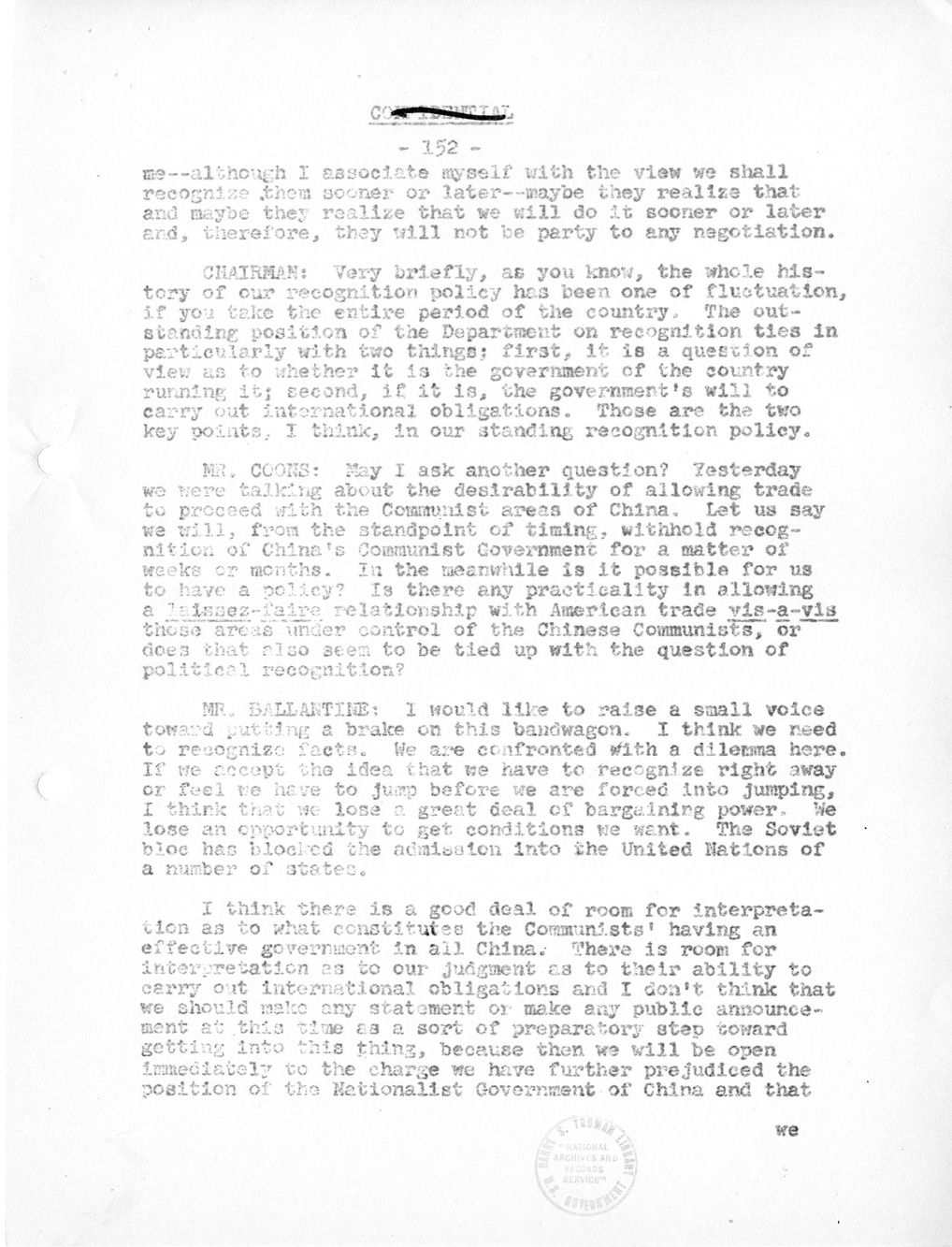 Record of Round-Table Discussion by Twenty-Five Far East Experts with the Department of State on "American Policy Toward China" [Part 2]