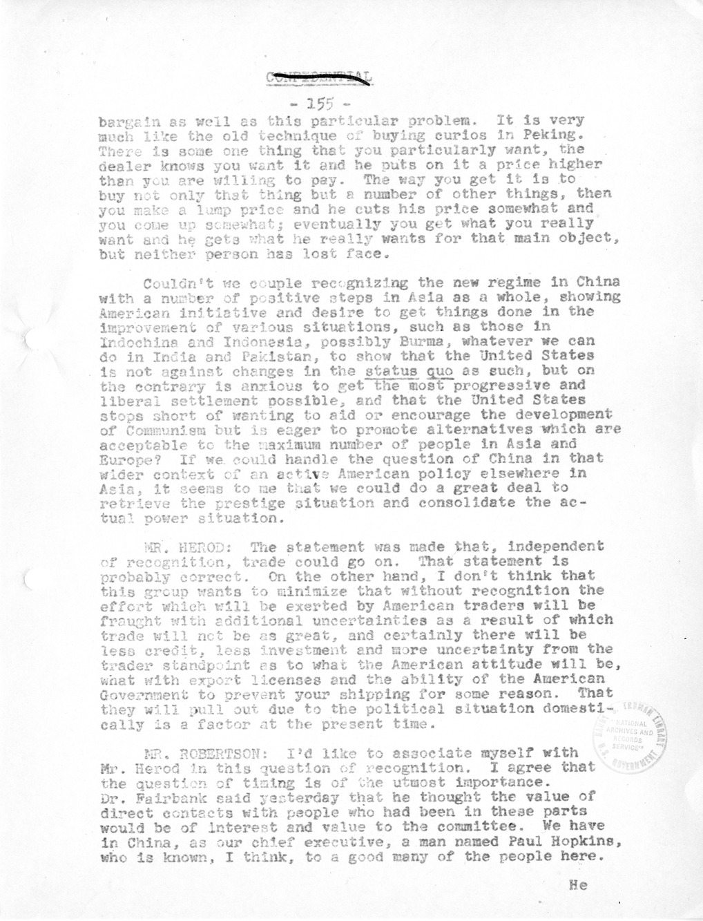 Record of Round-Table Discussion by Twenty-Five Far East Experts with the Department of State on "American Policy Toward China" [Part 2]