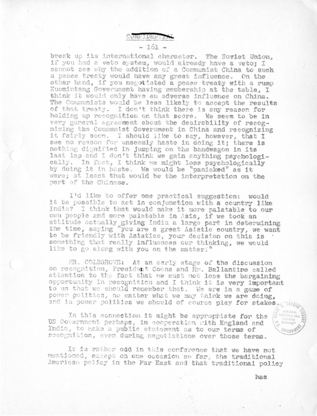 Record of Round-Table Discussion by Twenty-Five Far East Experts with the Department of State on "American Policy Toward China" [Part 2]