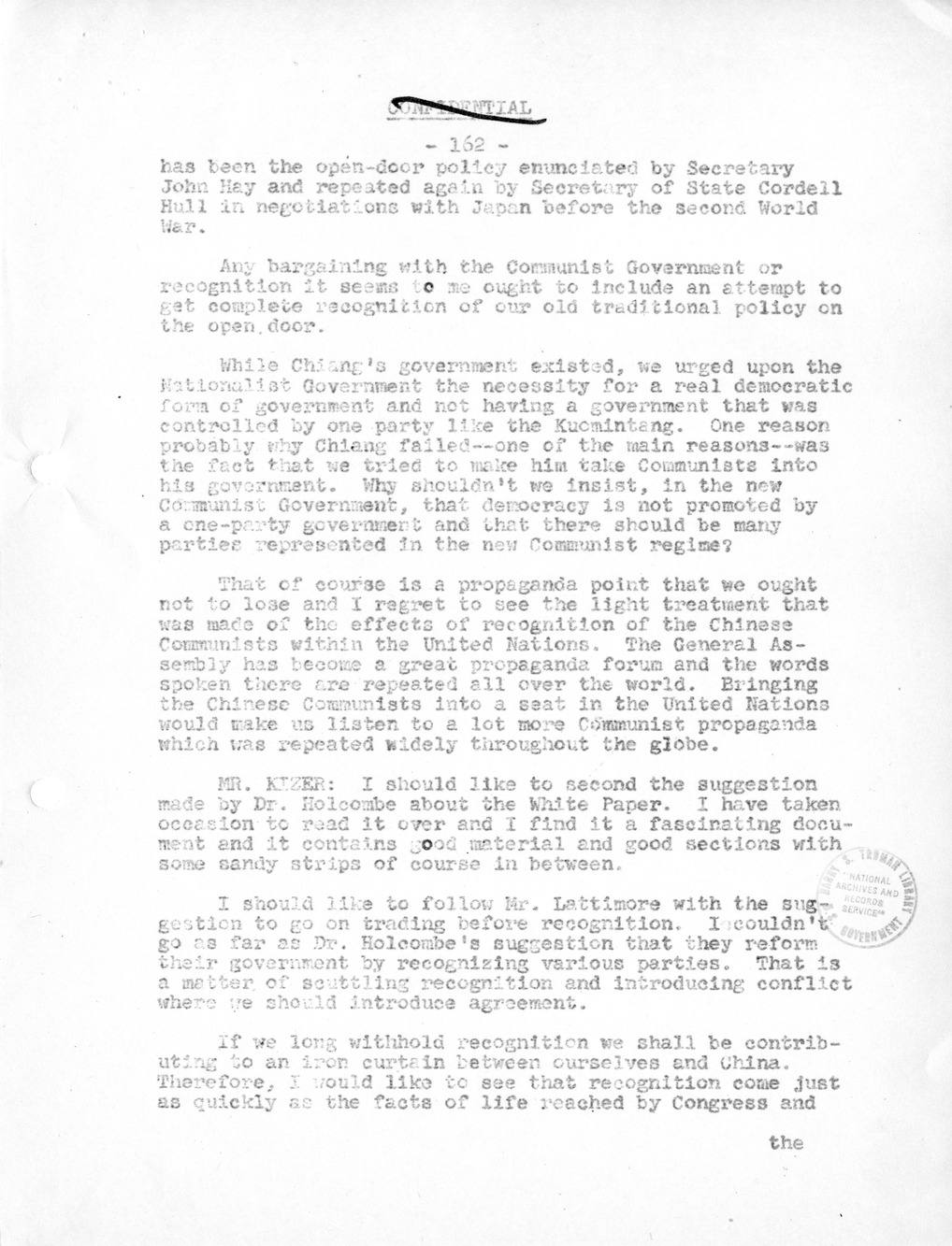 Record of Round-Table Discussion by Twenty-Five Far East Experts with the Department of State on "American Policy Toward China" [Part 2]