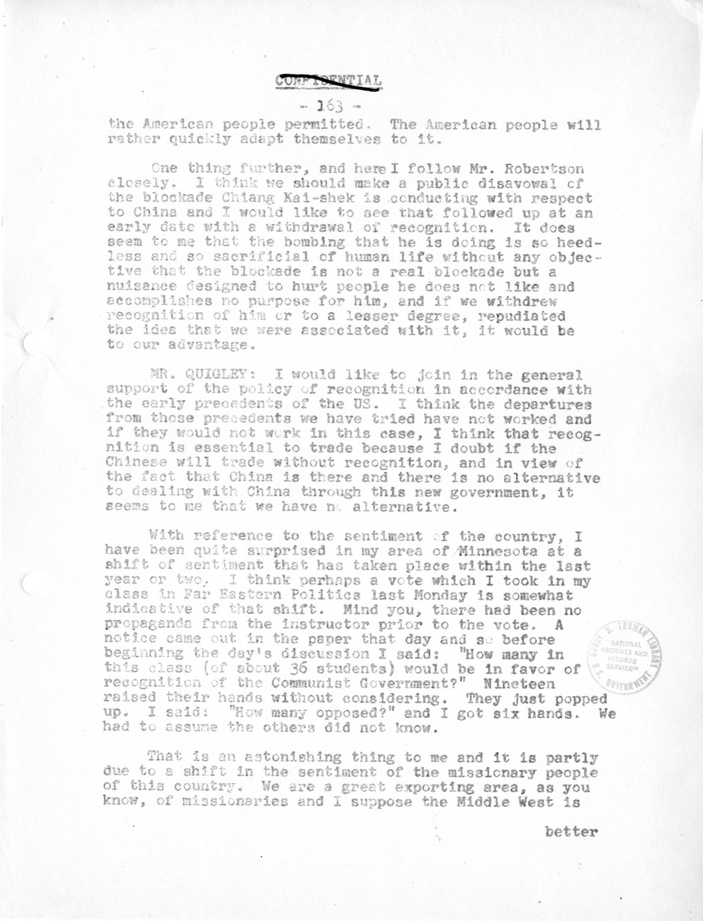 Record of Round-Table Discussion by Twenty-Five Far East Experts with the Department of State on "American Policy Toward China" [Part 2]