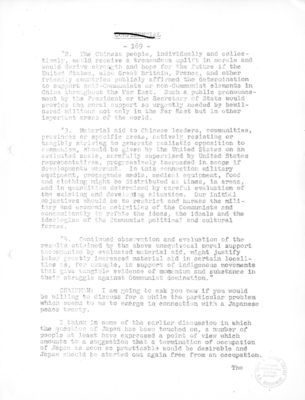 Record of Round-Table Discussion by Twenty-Five Far East Experts with the Department of State on "American Policy Toward China" [Part 2]