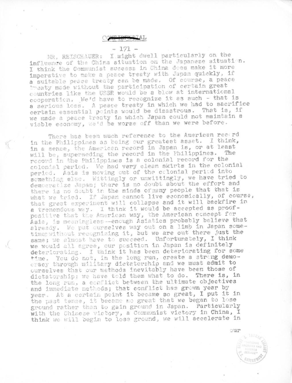 Record of Round-Table Discussion by Twenty-Five Far East Experts with the Department of State on "American Policy Toward China" [Part 2]