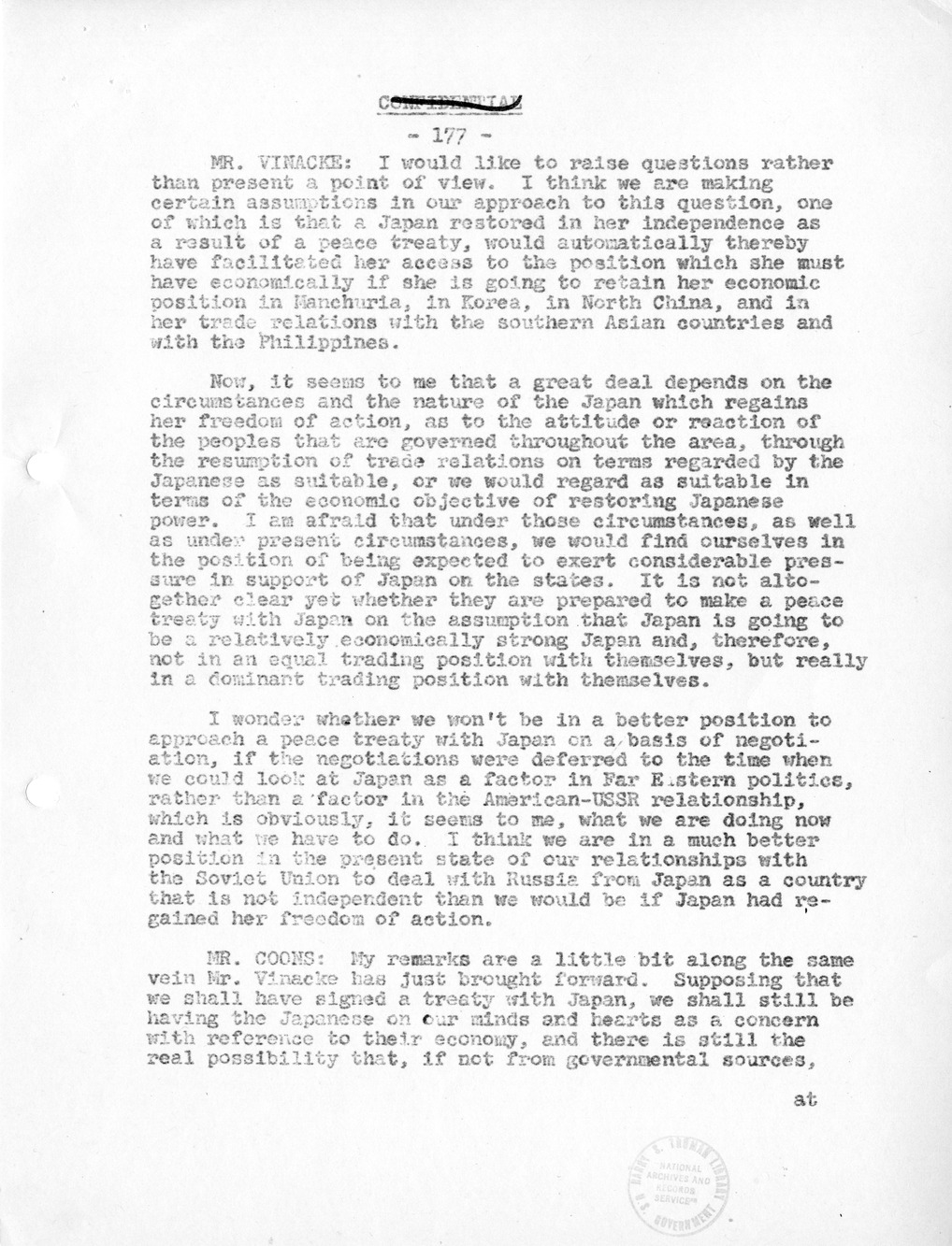 Record of Round-Table Discussion by Twenty-Five Far East Experts with the Department of State on "American Policy Toward China" [Part 2]