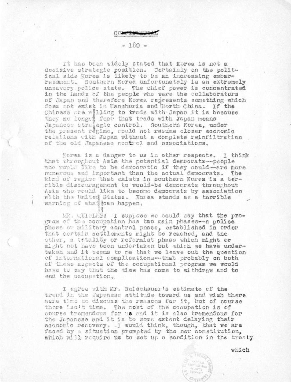 Record of Round-Table Discussion by Twenty-Five Far East Experts with the Department of State on "American Policy Toward China" [Part 2]