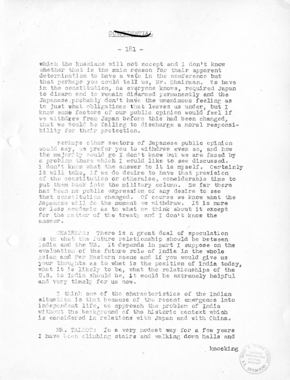Record of Round-Table Discussion by Twenty-Five Far East Experts with the Department of State on "American Policy Toward China" [Part 2]