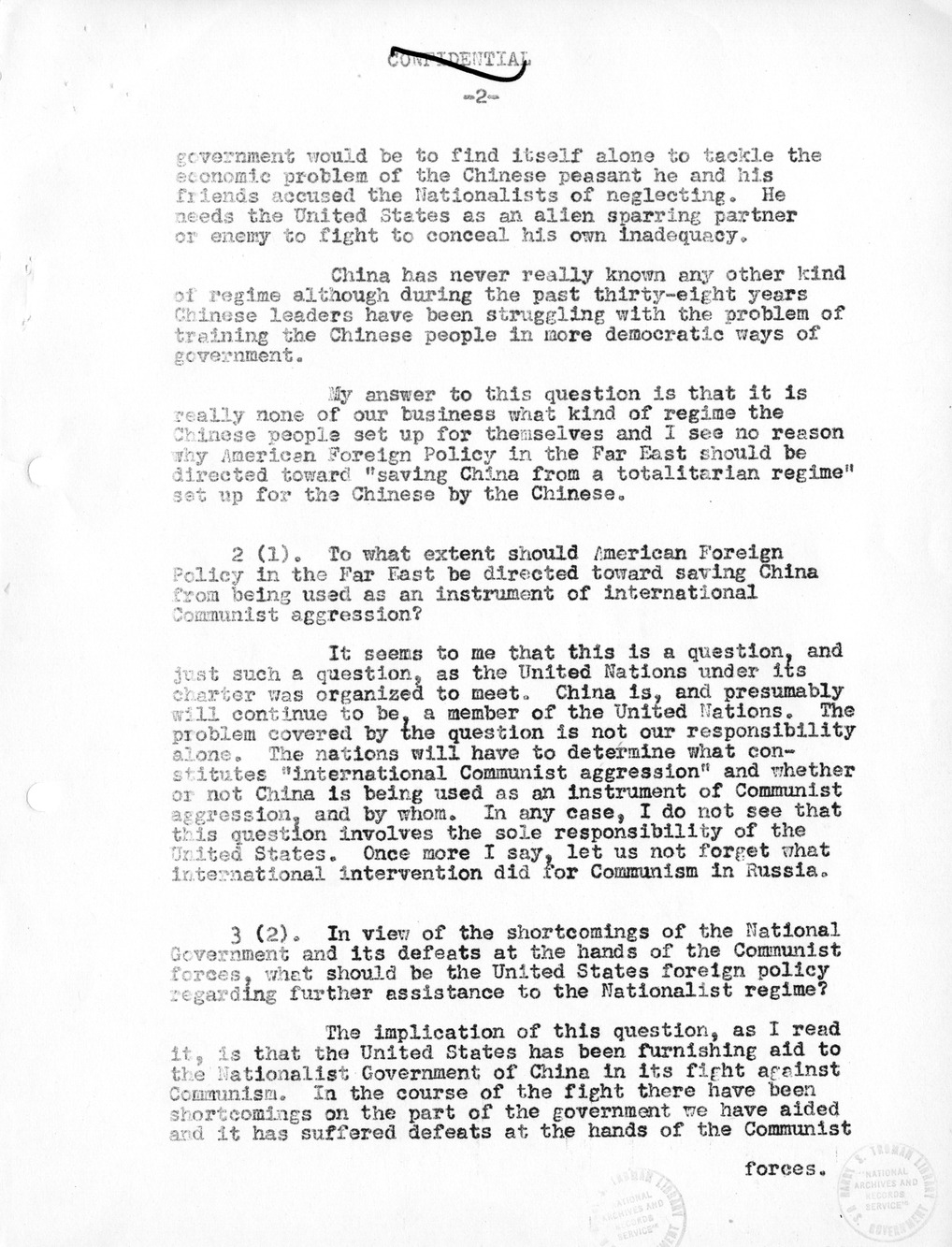 Record of Round-Table Discussion by Twenty-Five Far East Experts with the Department of State on "American Policy Toward China" [Part 2]