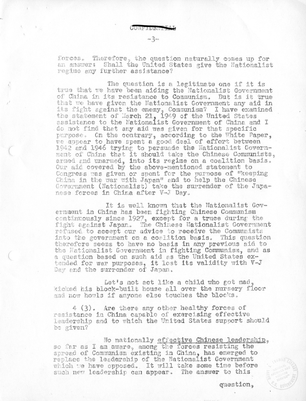 Record of Round-Table Discussion by Twenty-Five Far East Experts with the Department of State on "American Policy Toward China" [Part 2]