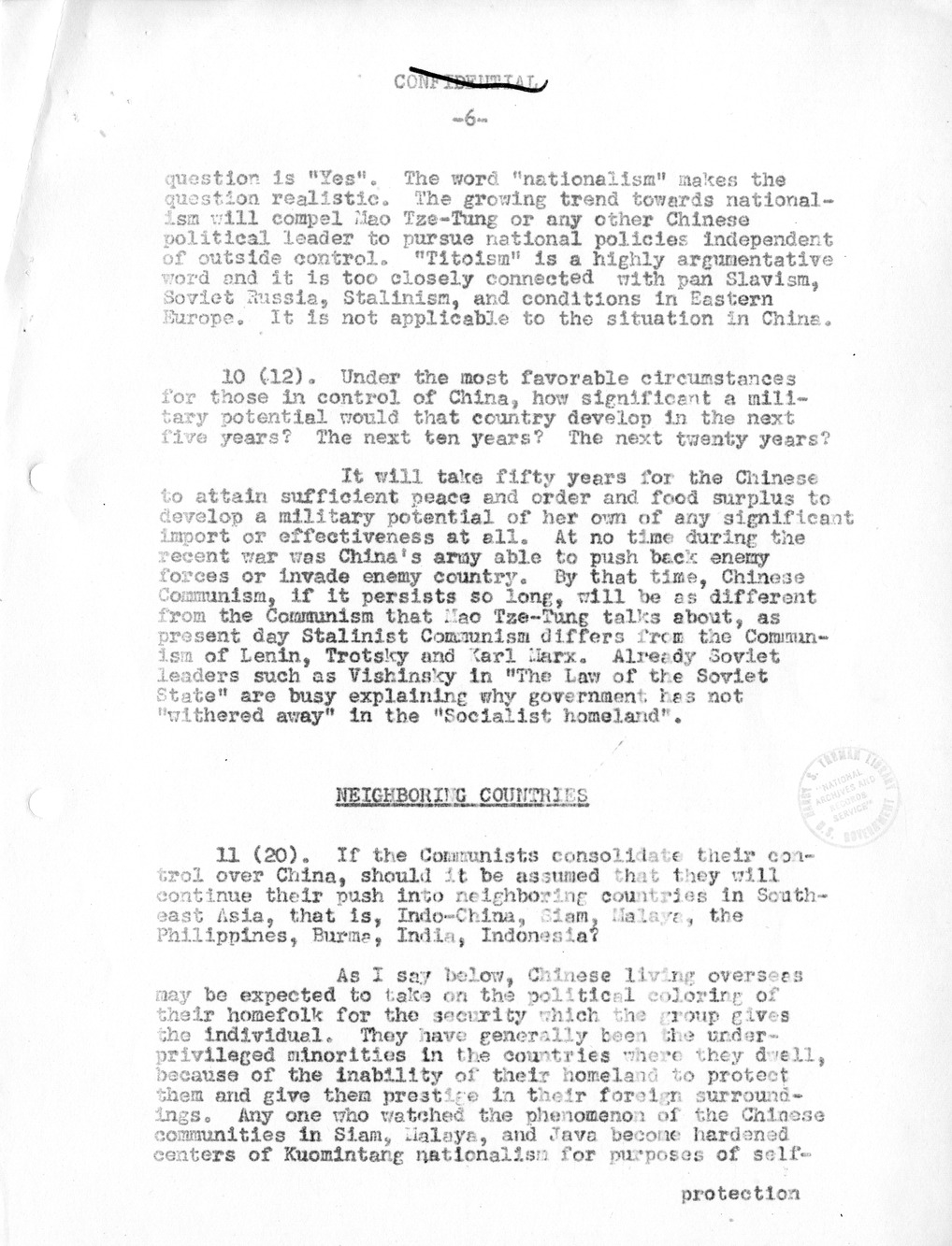 Record of Round-Table Discussion by Twenty-Five Far East Experts with the Department of State on "American Policy Toward China" [Part 2]
