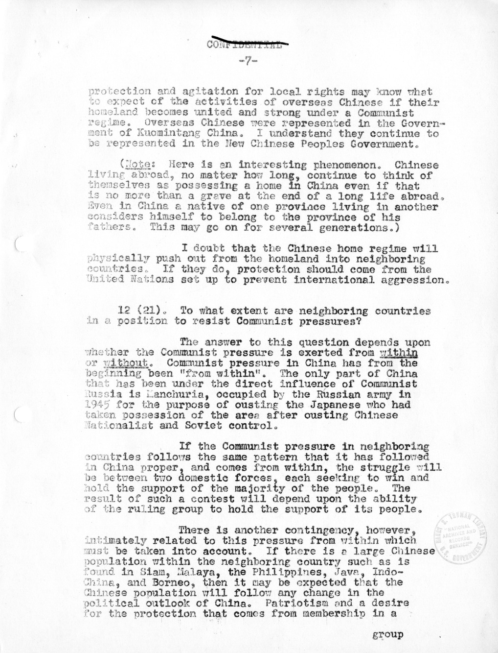 Record of Round-Table Discussion by Twenty-Five Far East Experts with the Department of State on "American Policy Toward China" [Part 2]