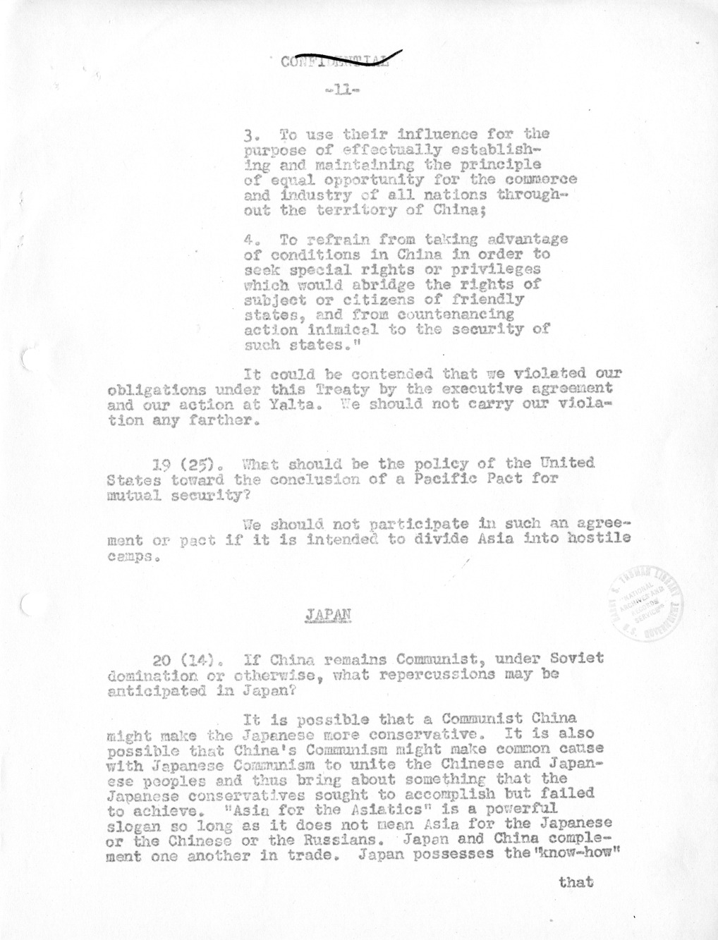 Record of Round-Table Discussion by Twenty-Five Far East Experts with the Department of State on "American Policy Toward China" [Part 2]
