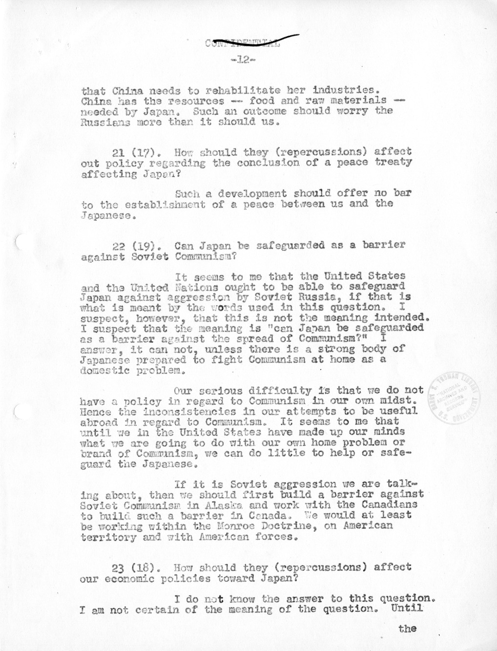 Record of Round-Table Discussion by Twenty-Five Far East Experts with the Department of State on "American Policy Toward China" [Part 2]