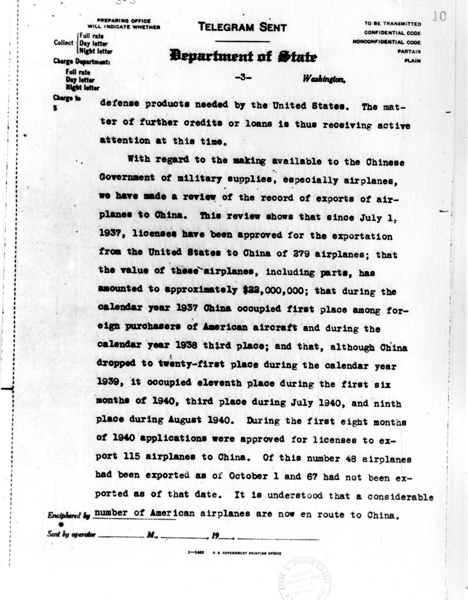 Department of State Telegram from Secretary of State Cordell Hull to Ambassador Nelson T. Johnson