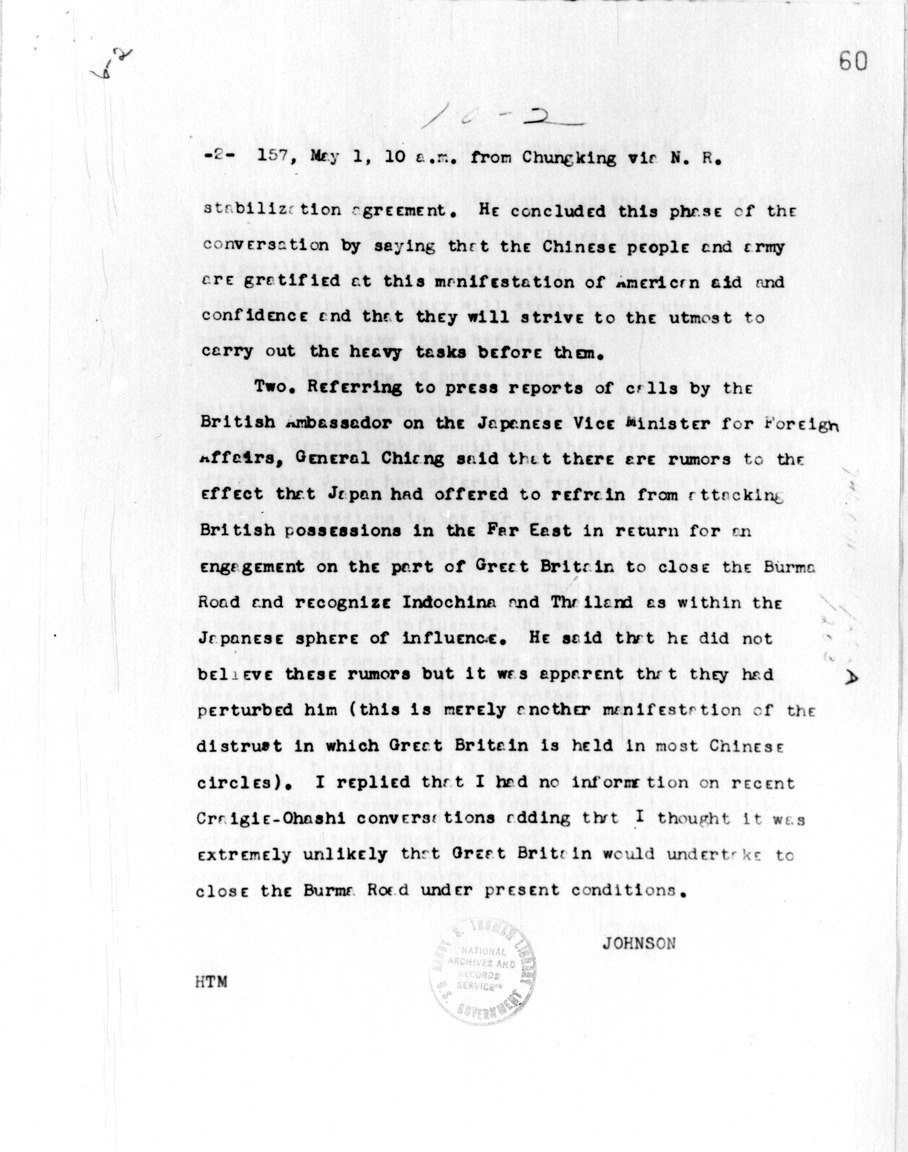 Telegram from Ambassador Nelson T. Johnson to Secretary of State Cordell Hull