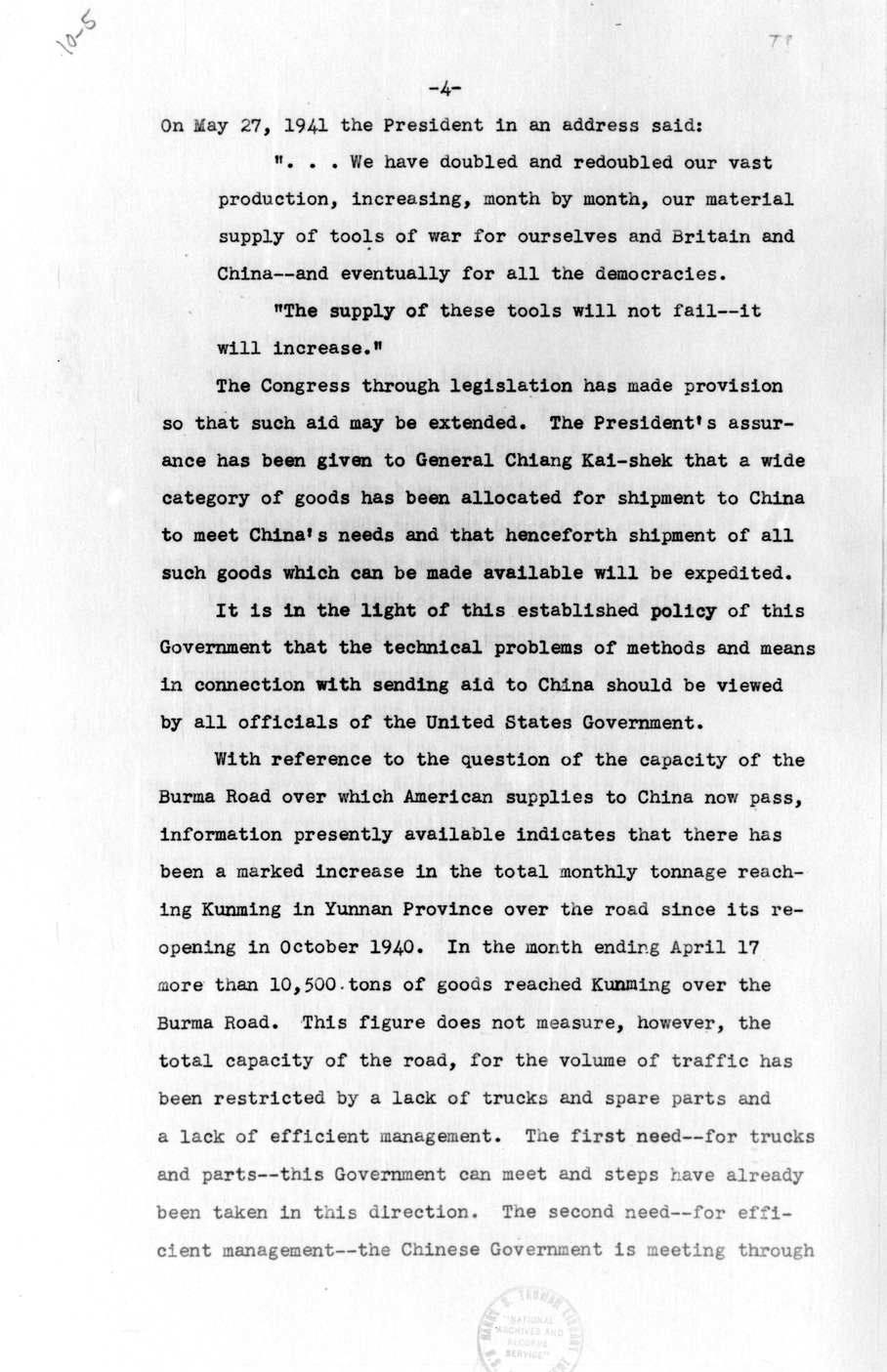 Memorandum, The American Policy of Aiding China and Technical Problems of Methods and Means