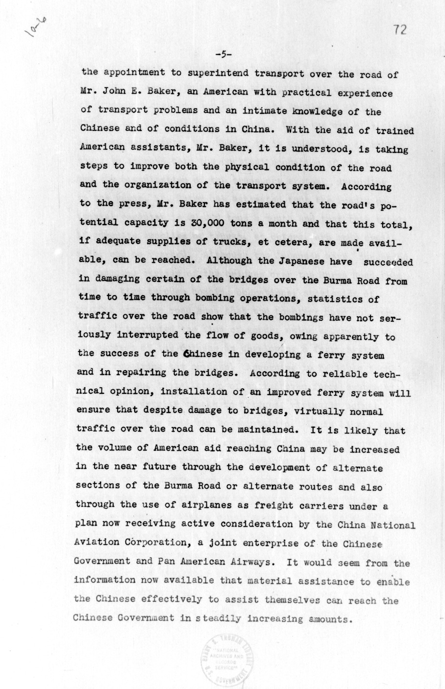 Memorandum, The American Policy of Aiding China and Technical Problems of Methods and Means