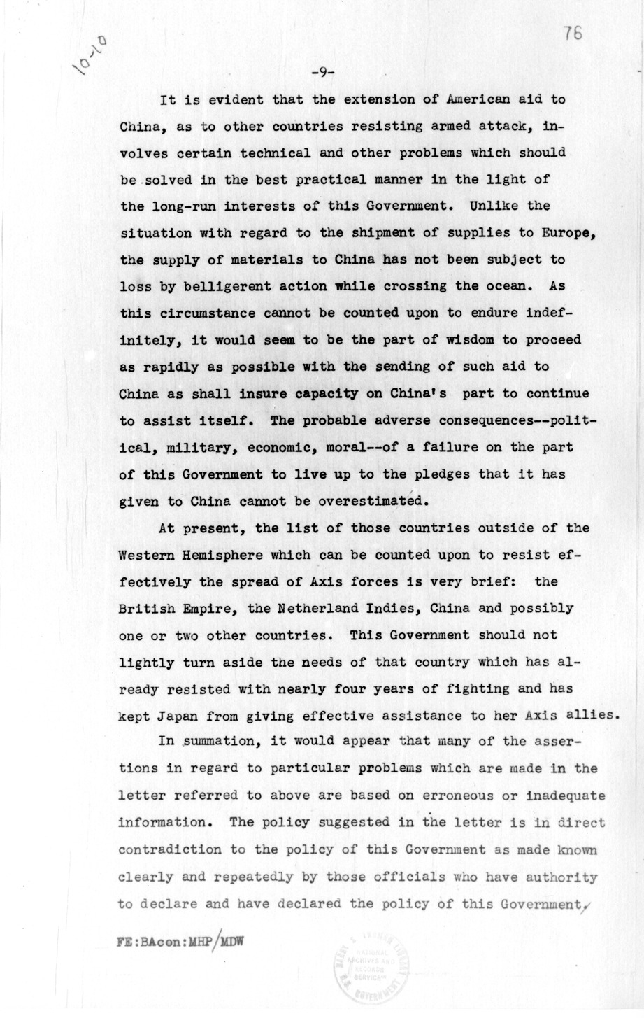 Memorandum, The American Policy of Aiding China and Technical Problems of Methods and Means