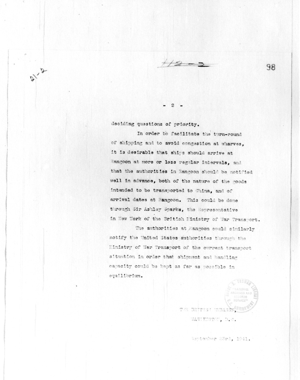 Memorandum from the British Embassy