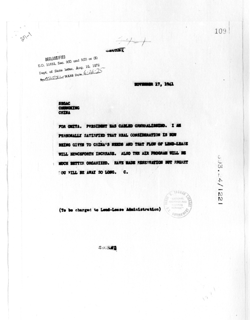 Memorandum from Lauchlin Currie to Dr. Hornberk with Attachment