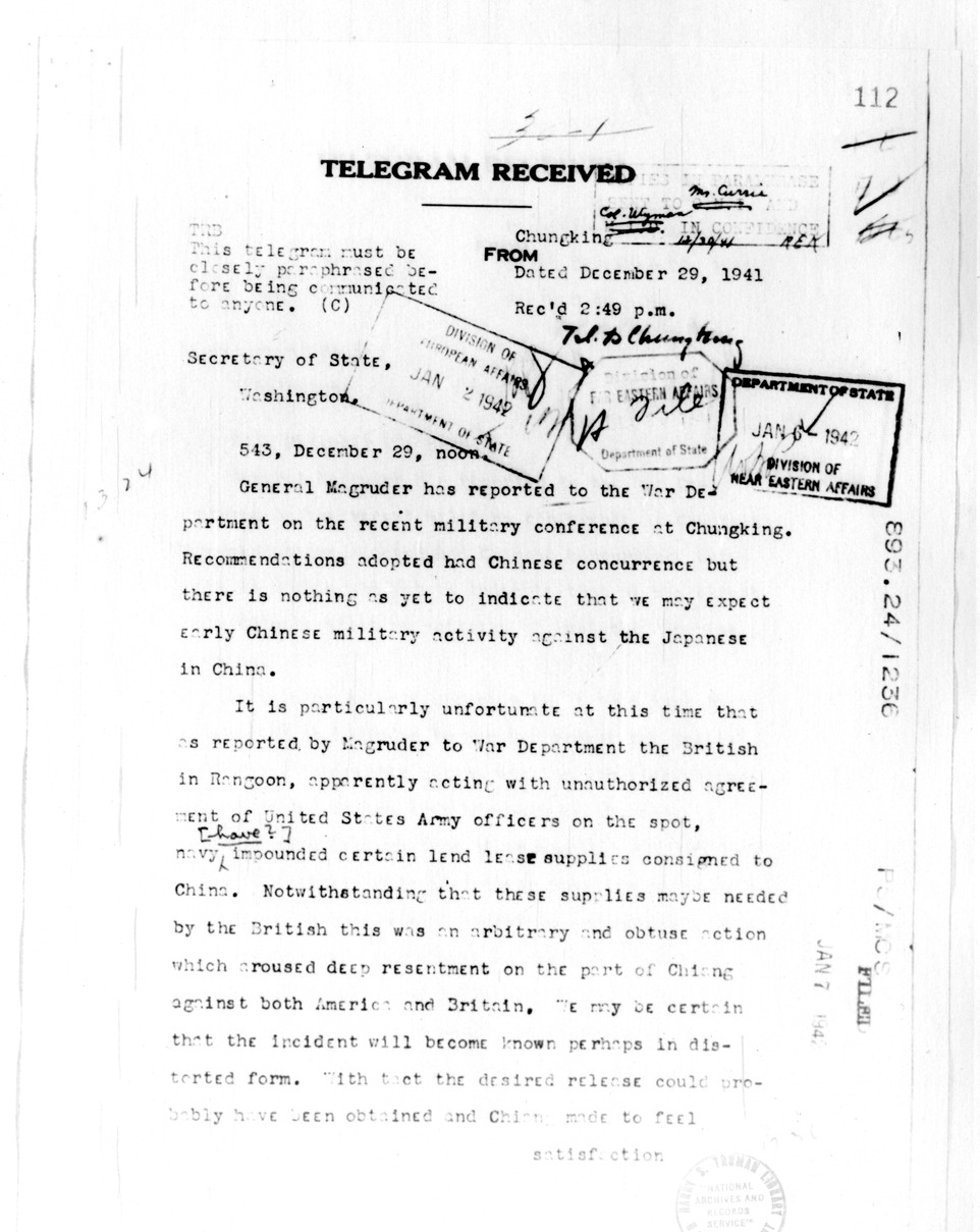 Telegram from Ambassador Clarence Gauss to Secretary of State Cordell Hull
