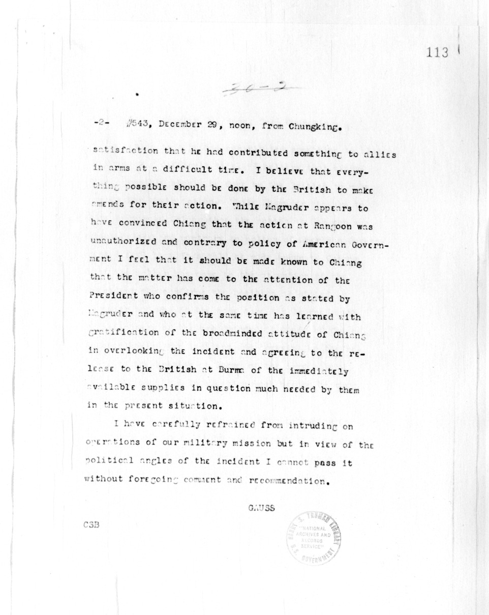 Telegram from Ambassador Clarence Gauss to Secretary of State Cordell Hull