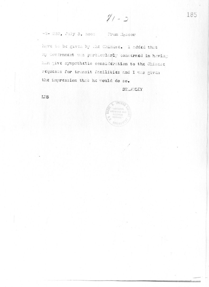 Telegram from William H. Standley to Secretary of State Cordell Hull