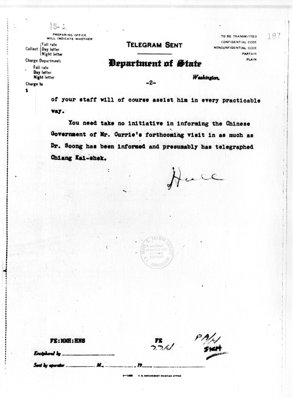 Department of State Telegram from Secretary of State Cordell Hull to American Embassy, Chungking
