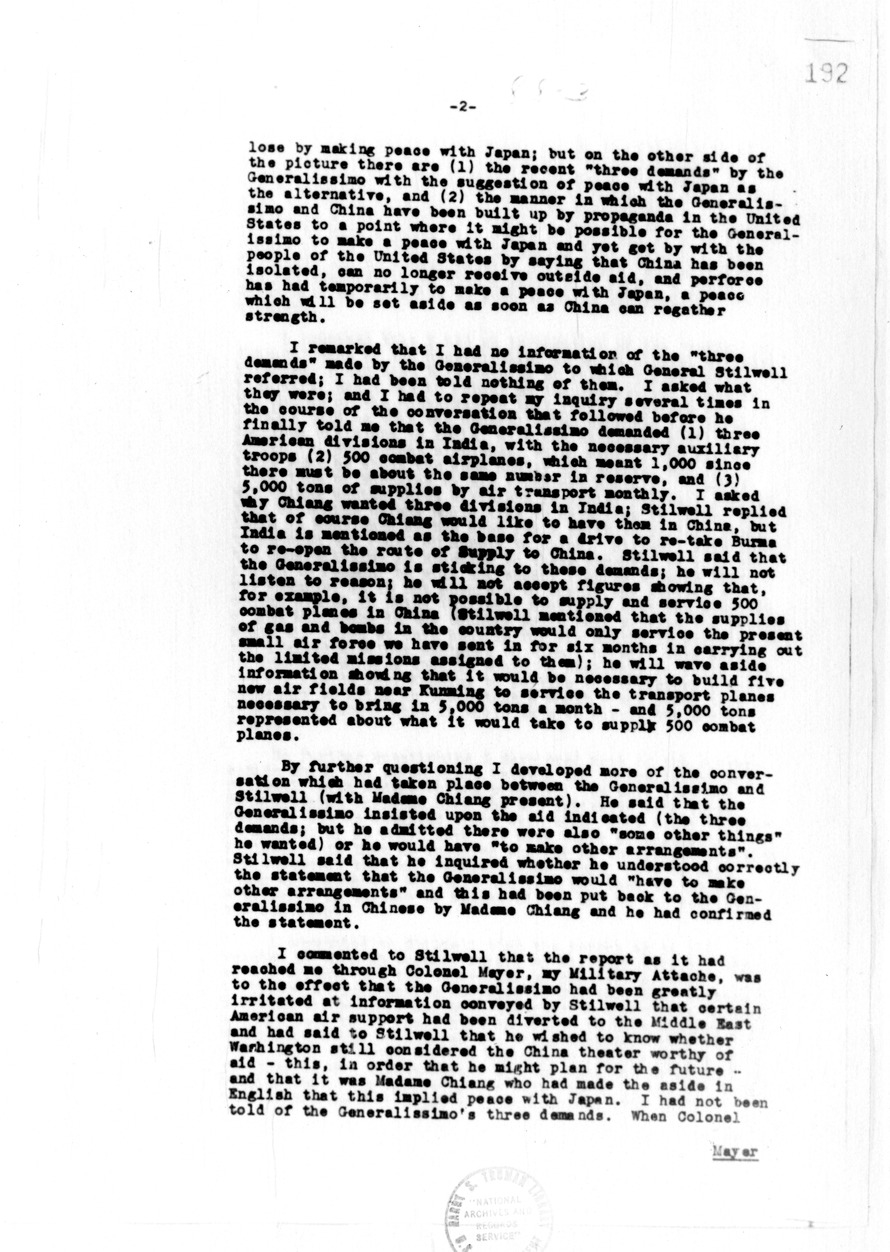 Memorandum of Conversation with General Joseph Stilwell, Ambassador Clarence Gauss, and Brigadier General Thomas G. Hearn