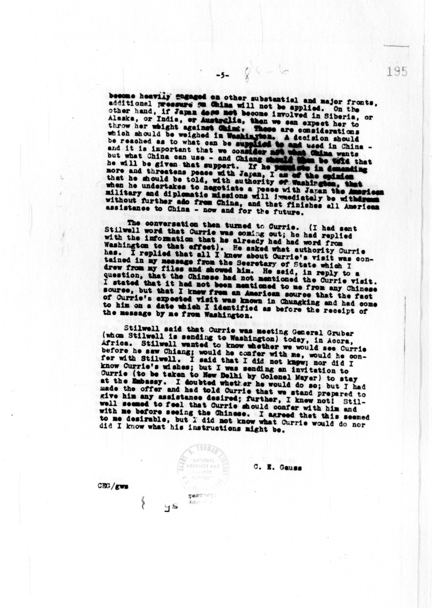 Memorandum of Conversation with General Joseph Stilwell, Ambassador Clarence Gauss, and Brigadier General Thomas G. Hearn
