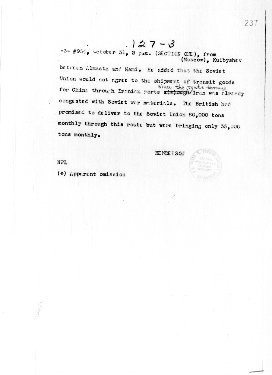 Telegram from Loy Henderson to Secretary of State Cordell Hull