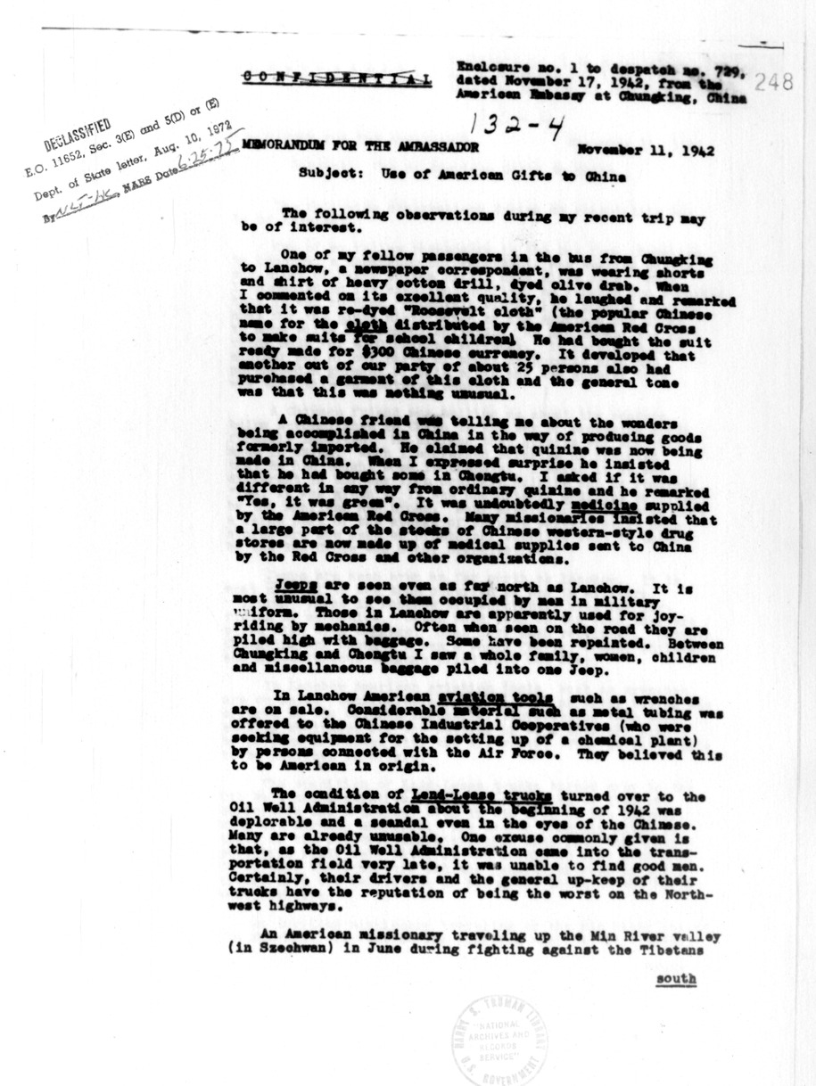 Memorandum from John S. Service to the Ambassador