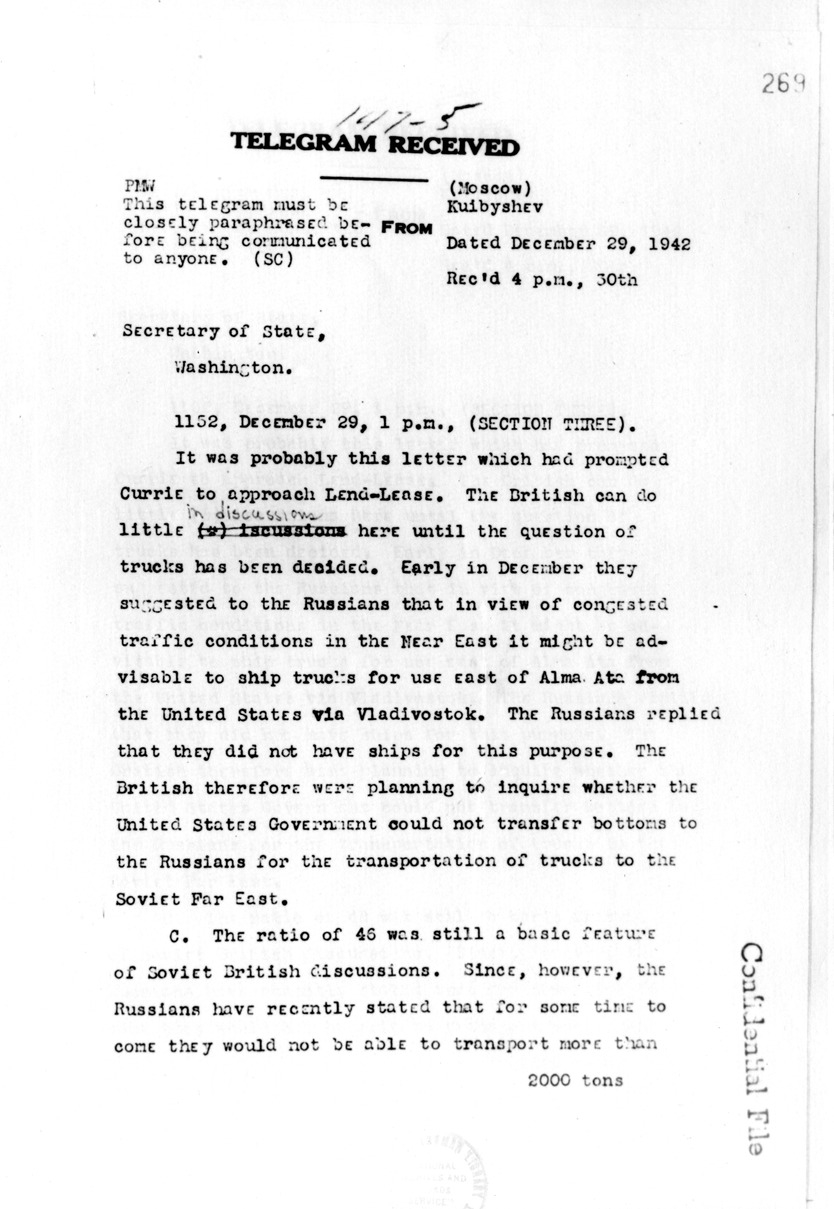 Telegram from Loy Henderson to Secretary of State Cordell Hull