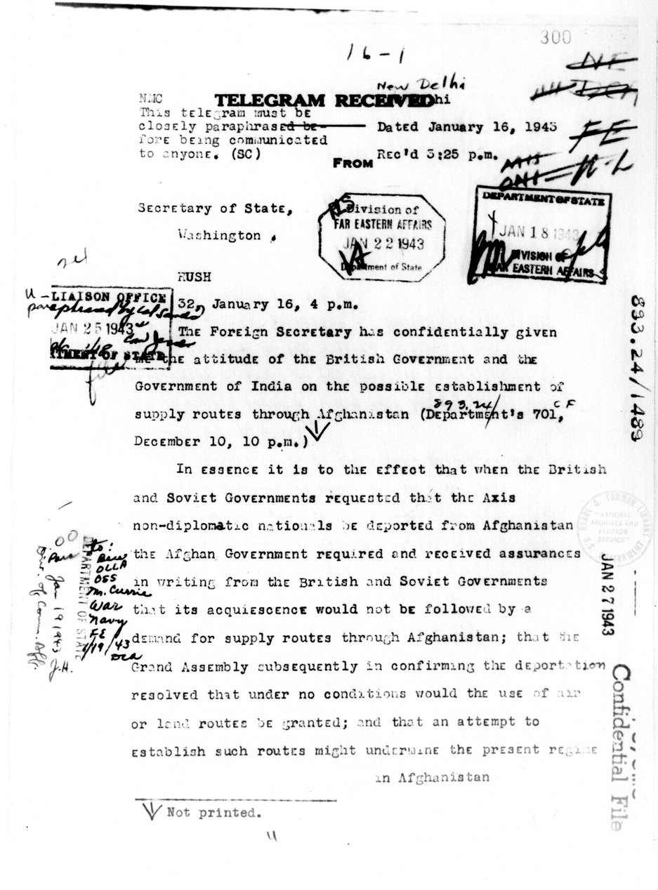 Telegram from Phillips to Secretary of State Cordell Hull