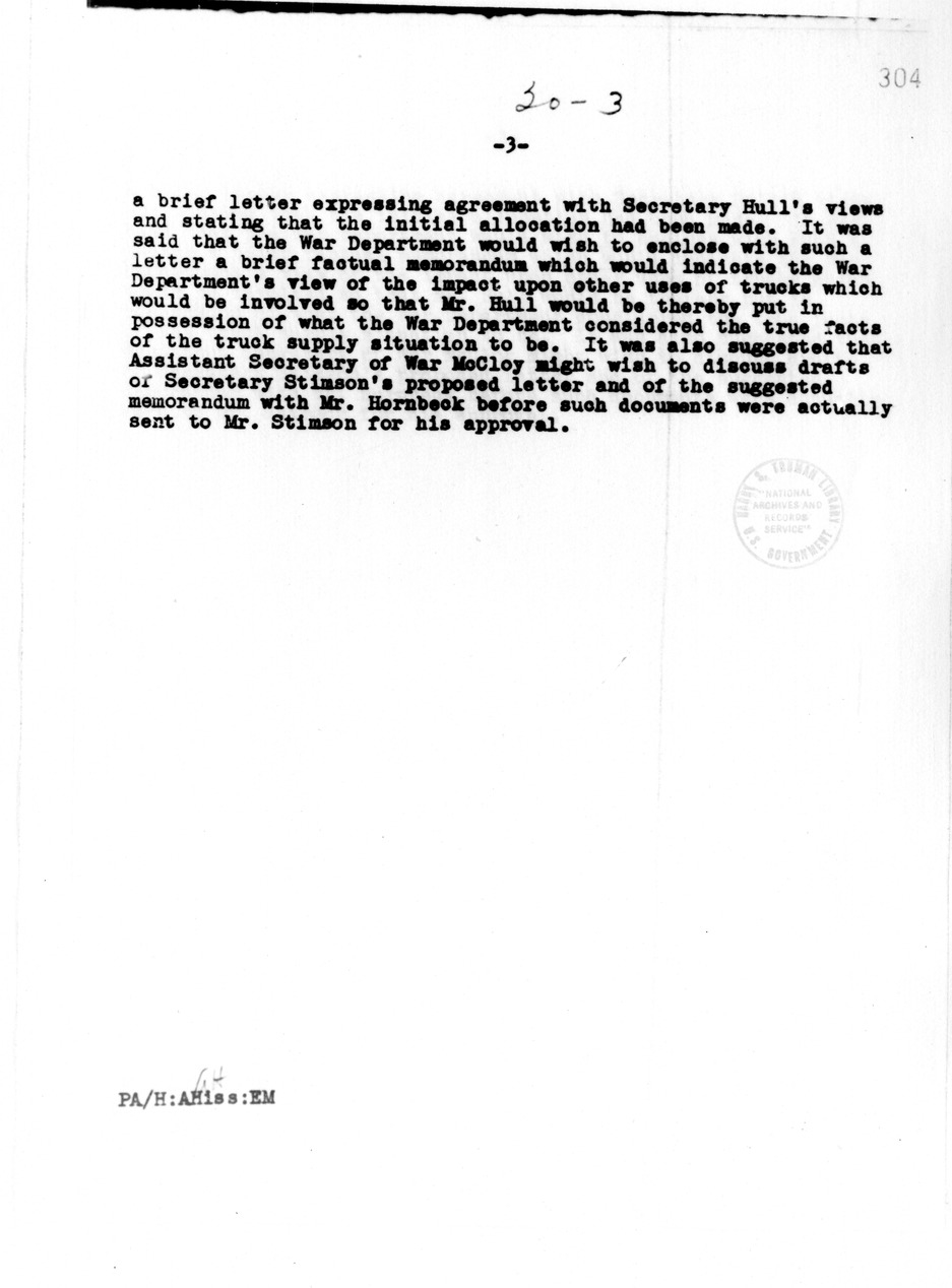 Memorandum of Conversation with  Major General Burns, Colonel Franks, Colonel Gaud, Captain Palmer, Mr. Ray, and Alger Hiss