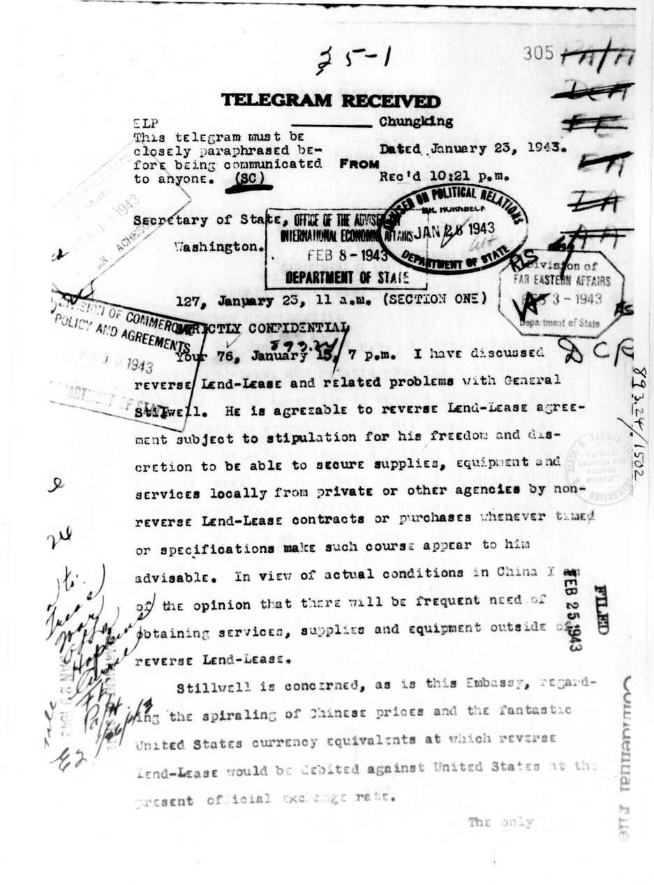 Telegram from Ambassador Clarence Gauss to Secretary of State Cordell Hull