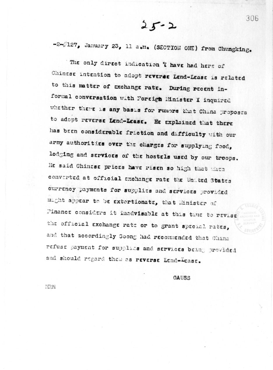Telegram from Ambassador Clarence Gauss to Secretary of State Cordell Hull