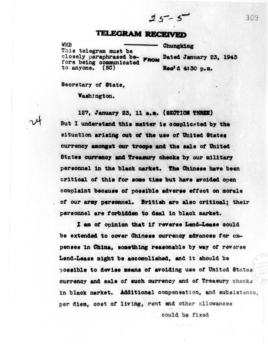Telegram from Ambassador Clarence Gauss to Secretary of State Corell Hull