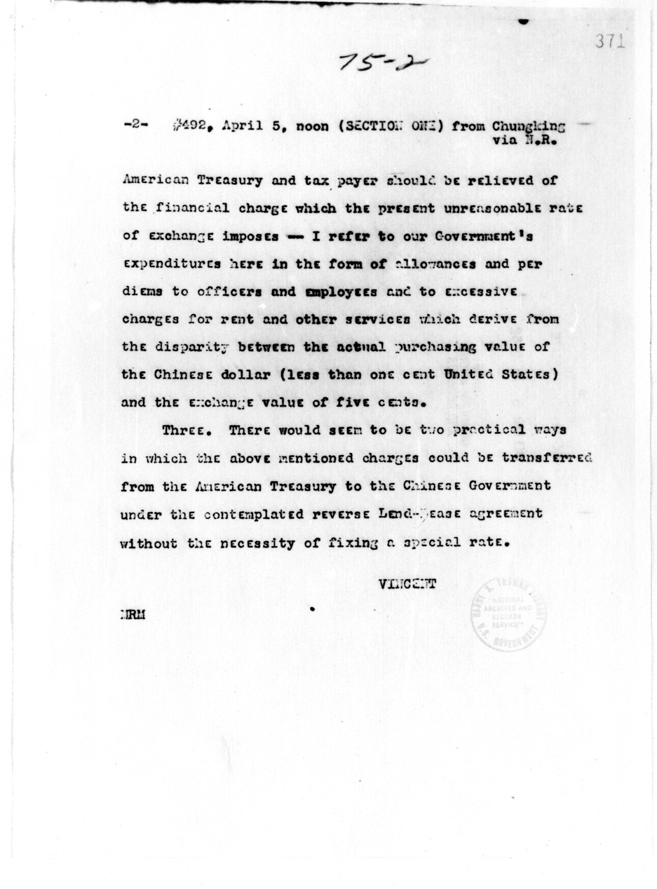Telegram from John Carter Vincent to Secretary of State Cordell Hull