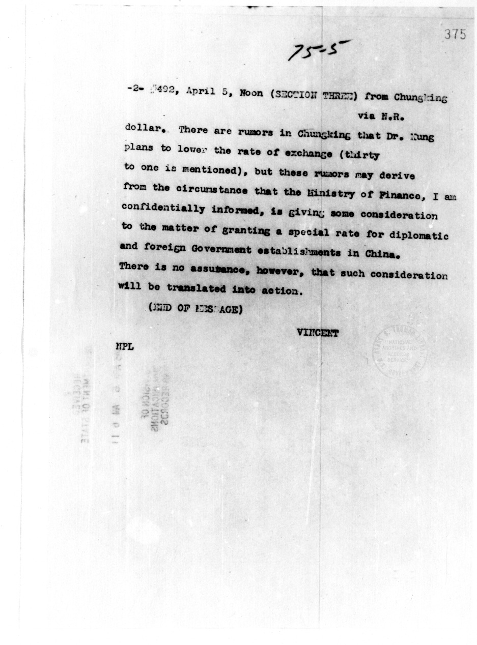 Telegram from John Carter Vincent to Secretary of State Cordell Hull