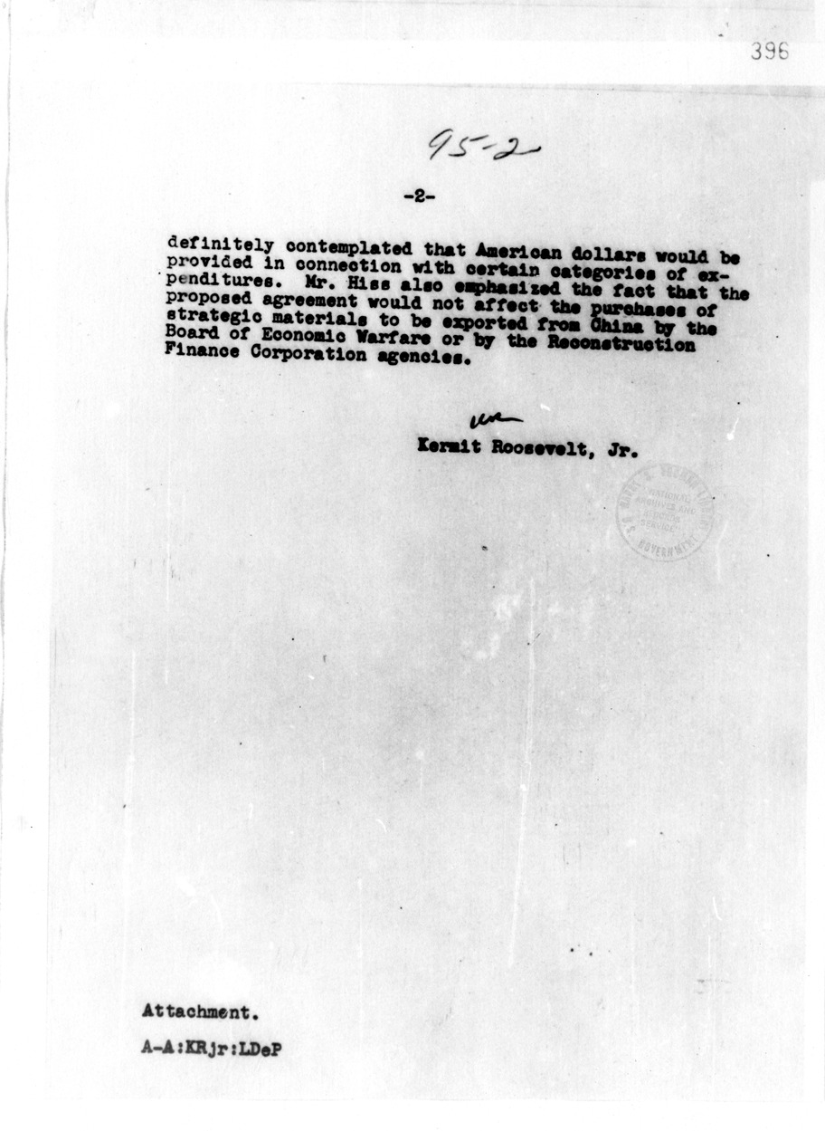Memorandum of Conversation with Liu Chieh, Alger Hiss, Mr. Stanton, and Kermit Roosevelt
