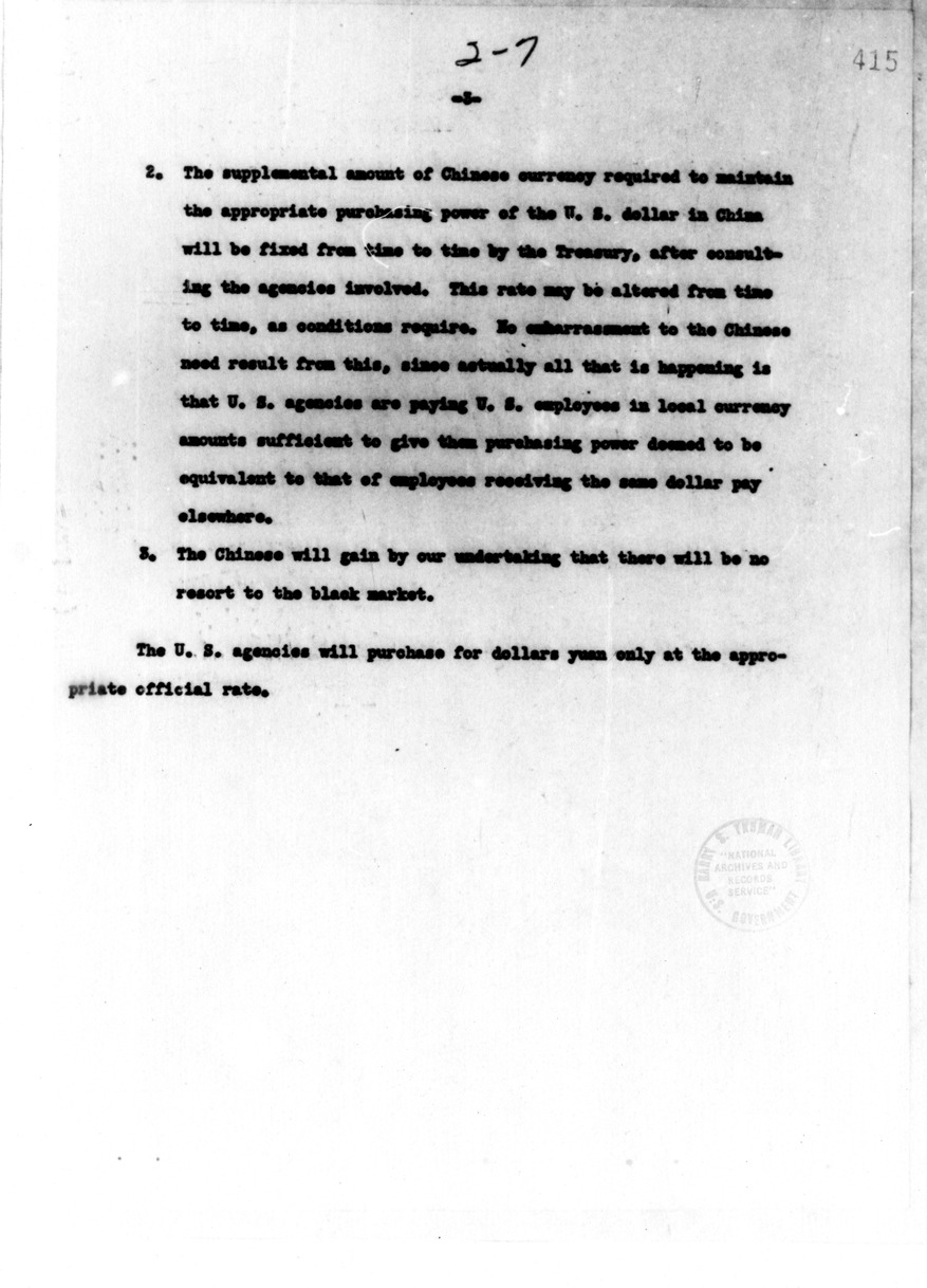 Memorandum from Charles Denby to Kermit Roosevelt with Attached Draft Memorandum of Principles in Connection with the Receipt of Chinese Currency as Reciprocal Lend-Lease