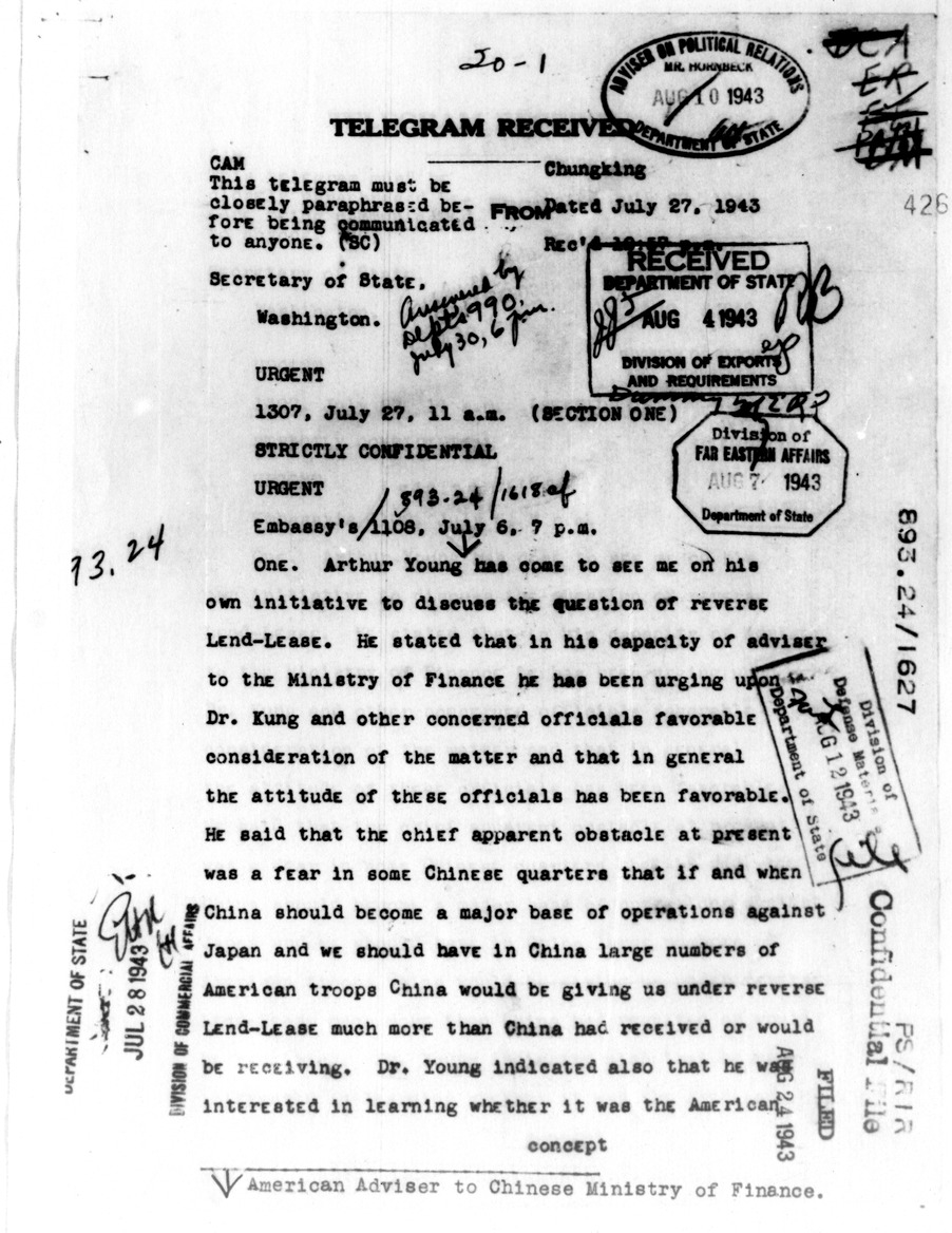 Telegram from George Atcheson to Secretary of State Cordell Hull