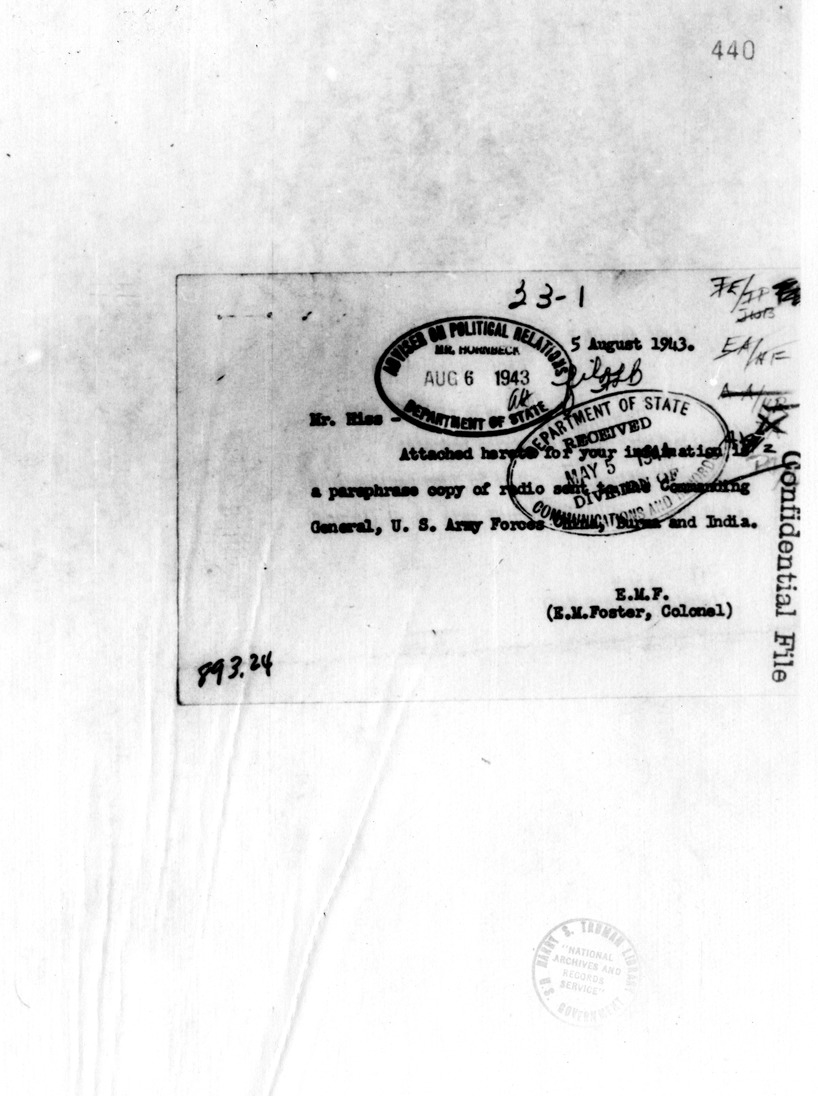 Memorandum from E. M. Foster to Alger Hiss