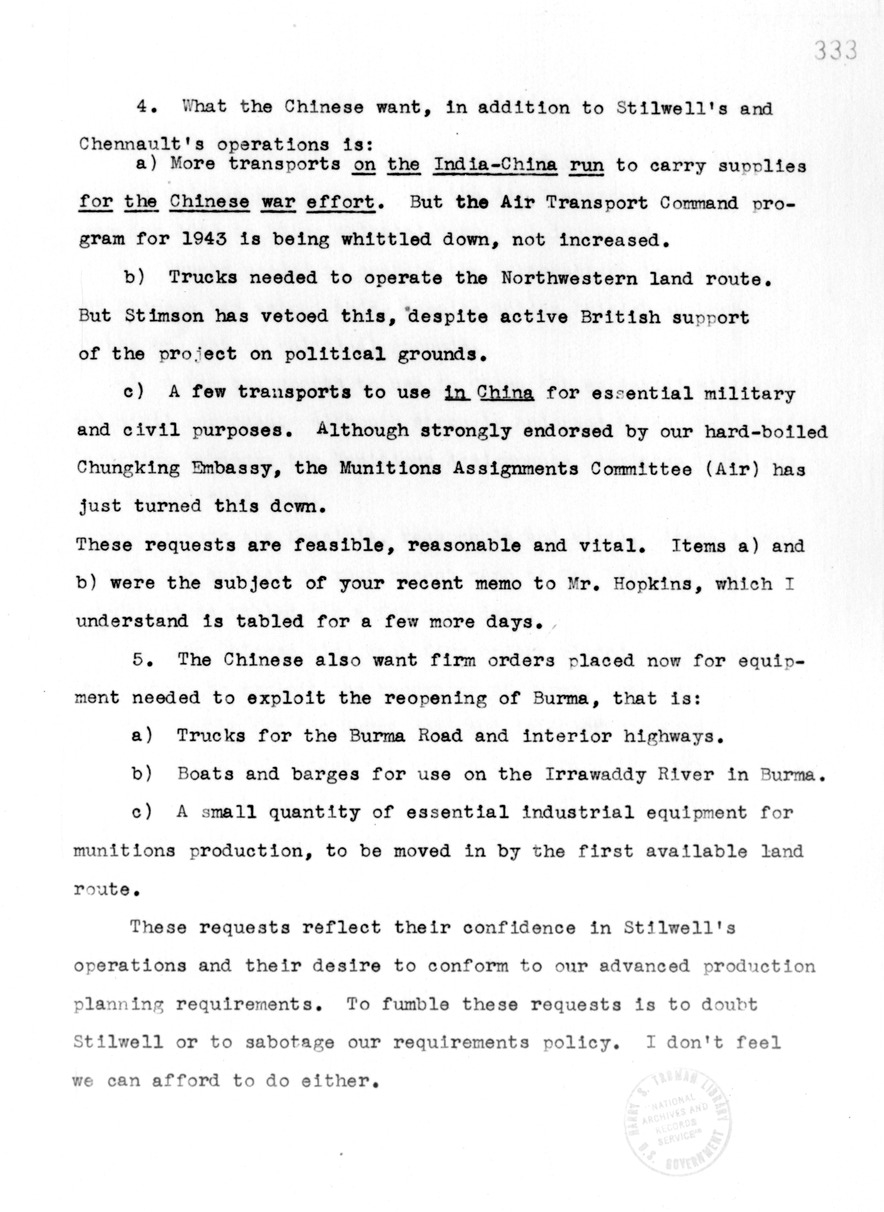 Memorandum from J. Franklin Ray to Edward Stettinius