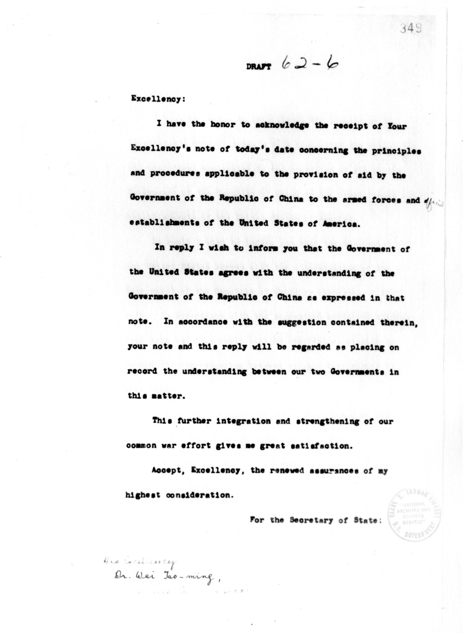 Memorandum from Dean Acheson to John Carter Vincent with Attachment